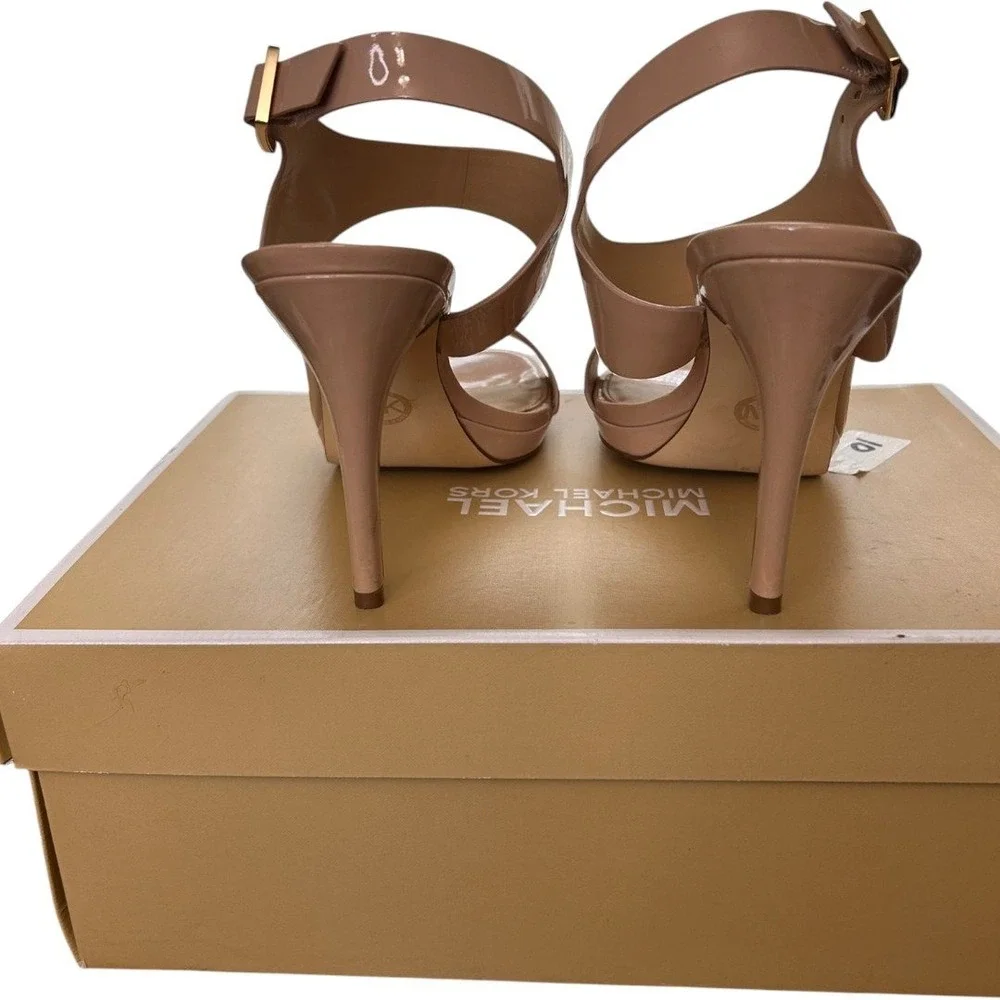 MICHAEL Michael Kors Claudia Patent Leather Ankle Strap Platform Heels Blush 7M